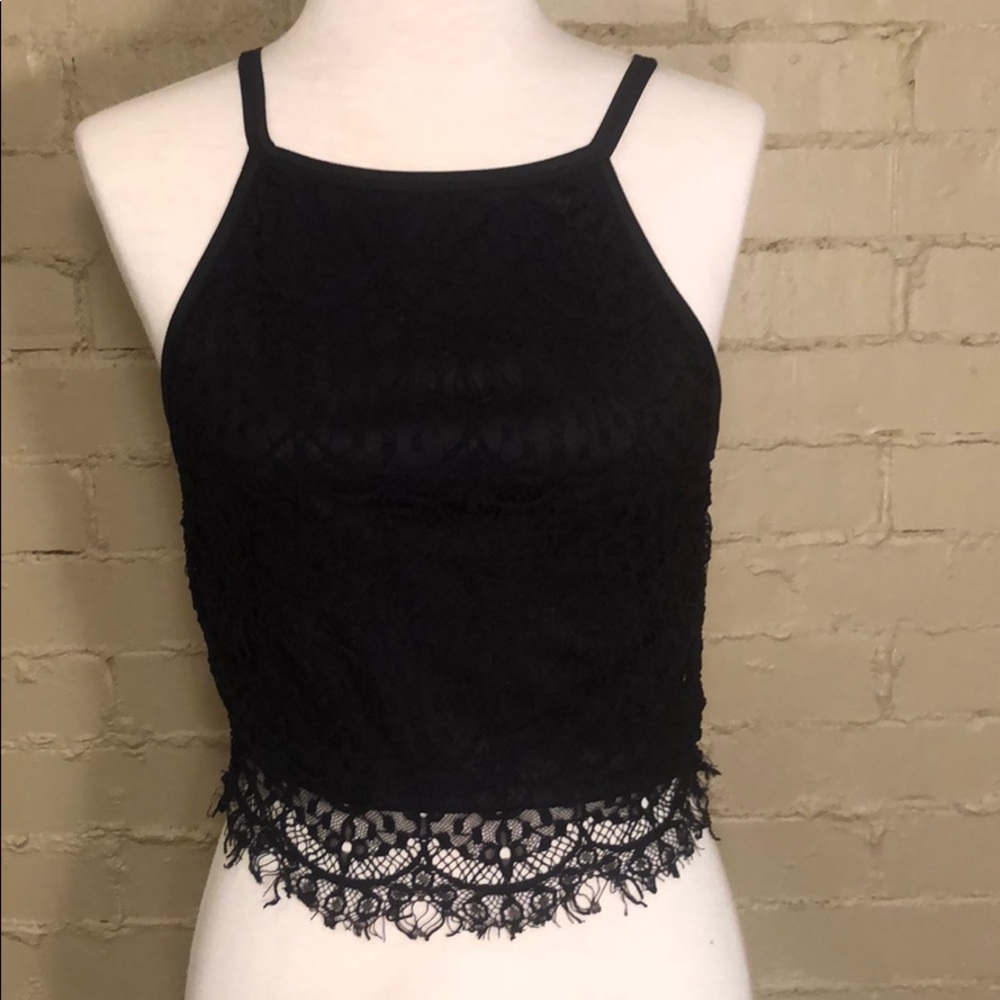 Rue 21 Black Lace Crop Top: M